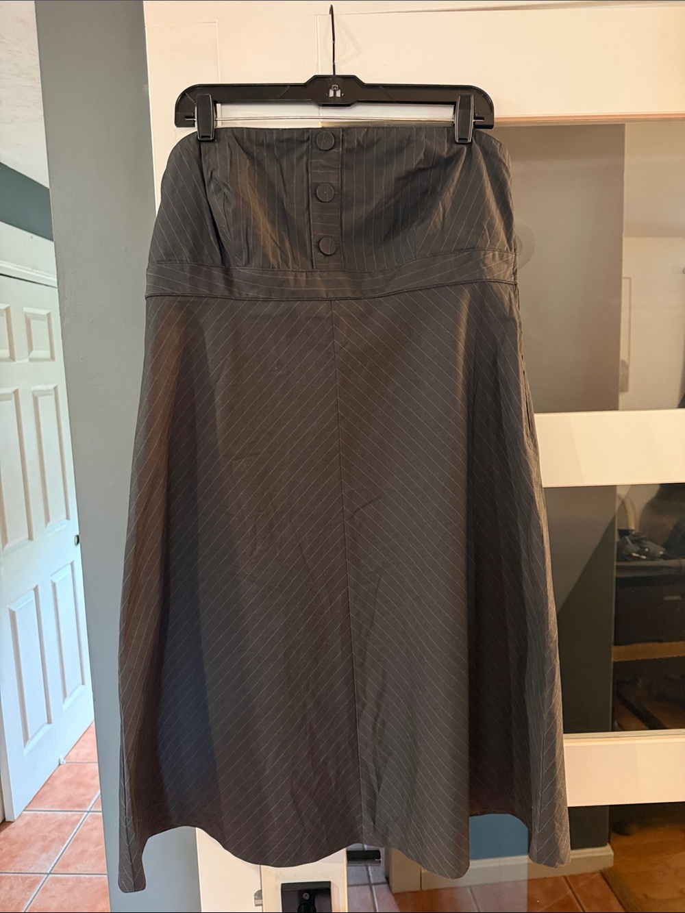Gap Strapless A-Line Pinstripe grey dress -